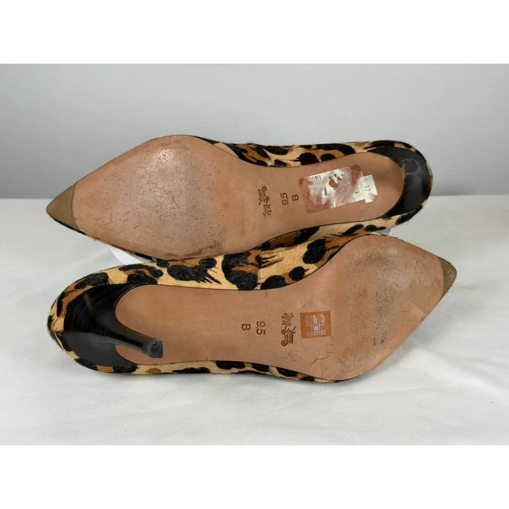 Coach Smith Rivets Leopard Haircalf Studded‎ Pointed Toe Pumps 9.5B